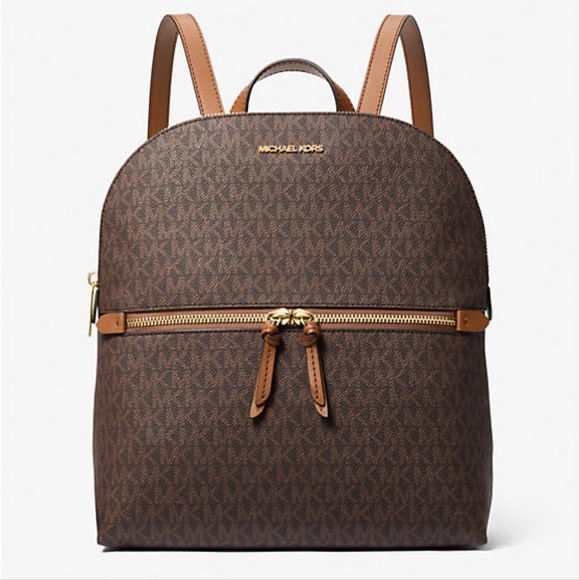 New Michael Kors Dallas Medium Logo Backpack Brown - Picture 1 of 5